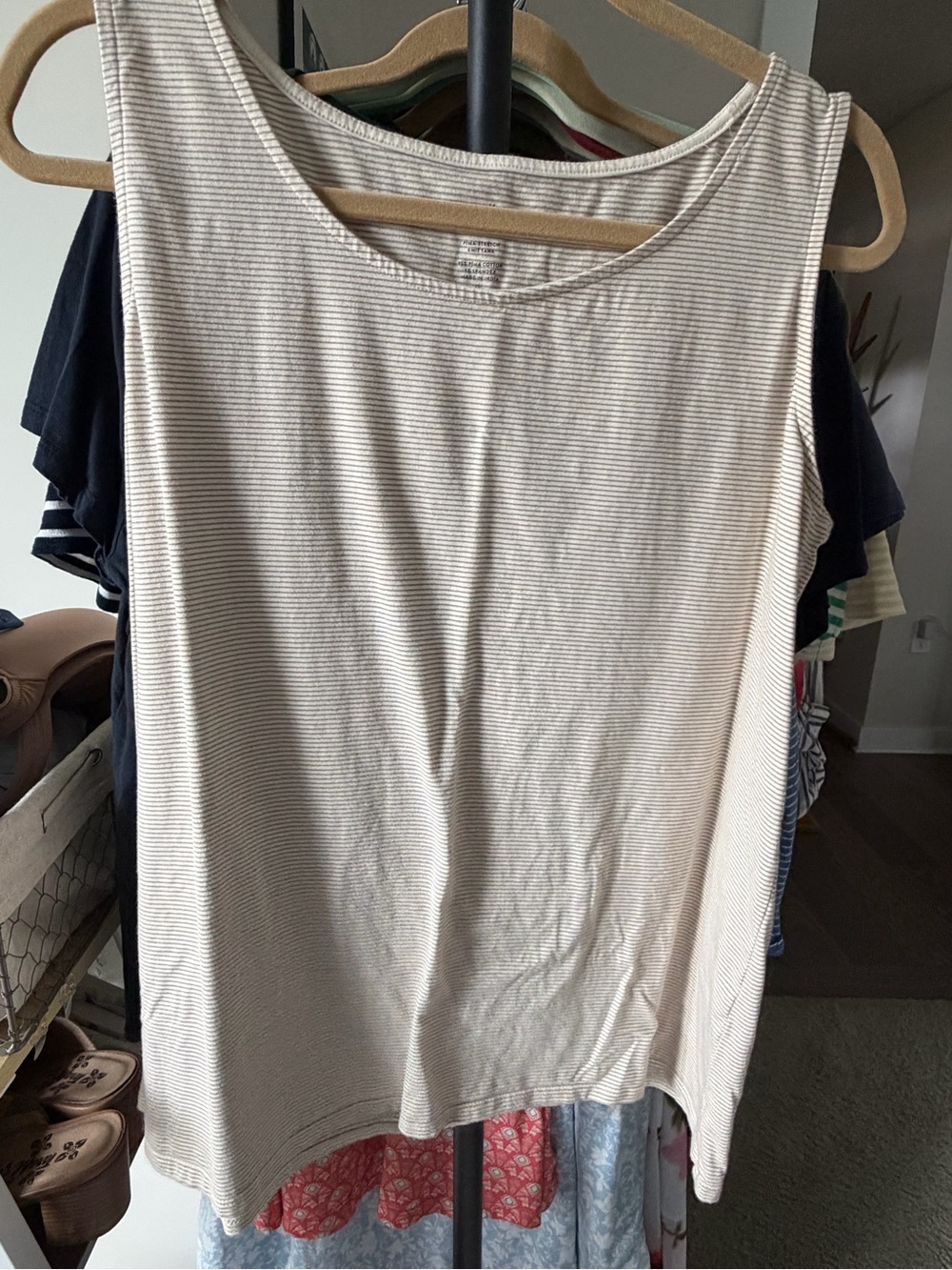 J. Jill Pima Stretch Knit Sleeveless Striped Tank Top - Cream and Tan